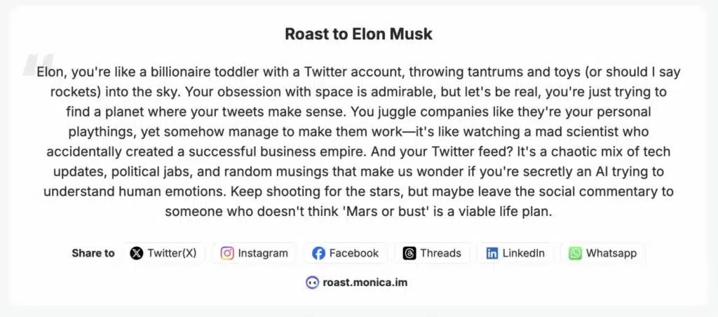 roast elon musk monica