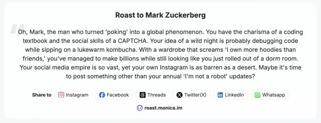 roast zuckerberg monica